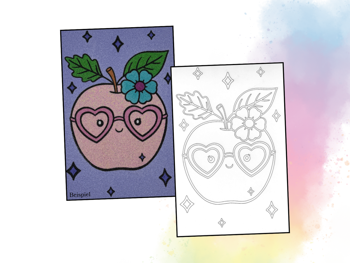 Sandbild Apfel mit Brille
