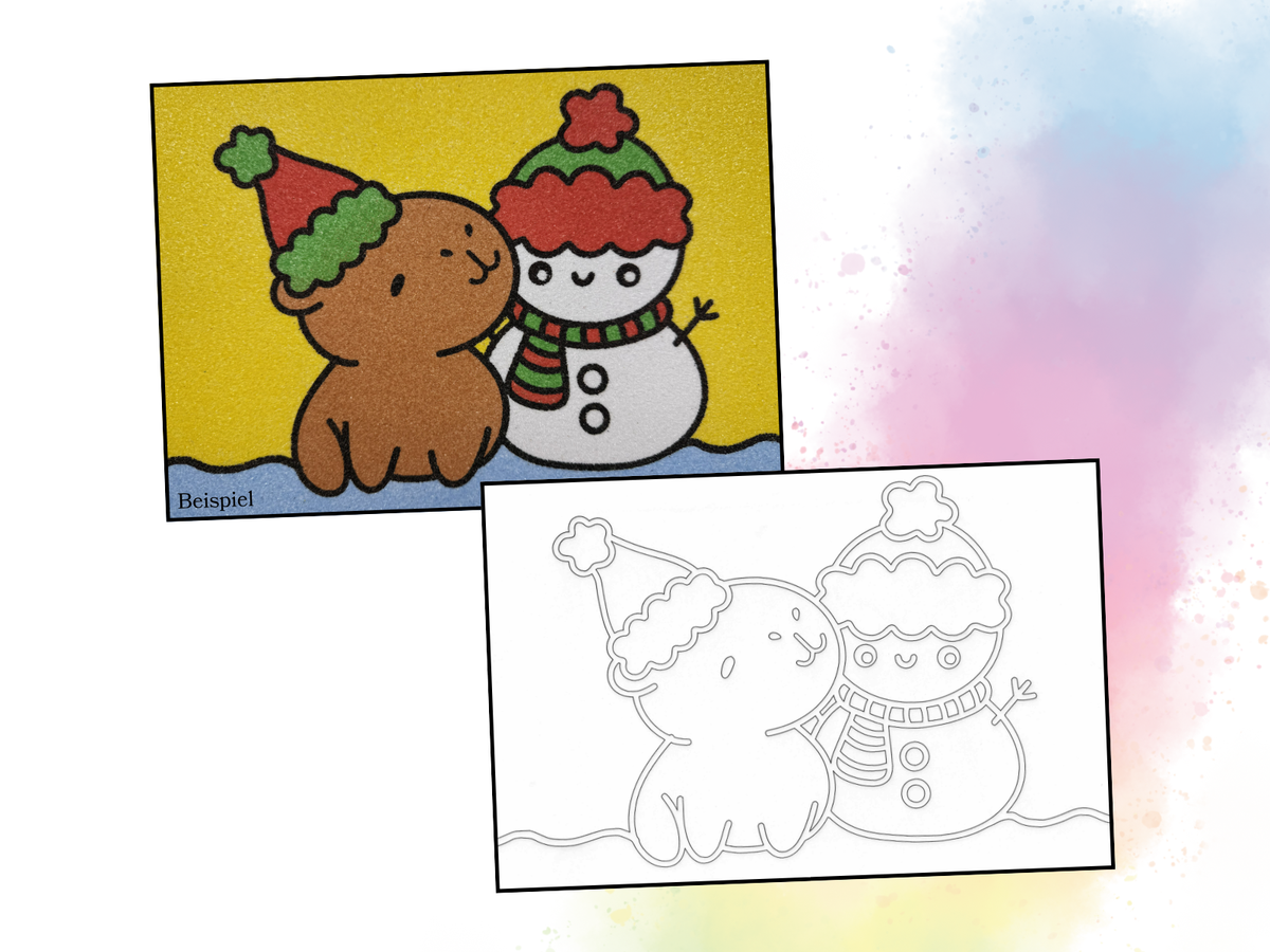 Sandbild Capybara mit Schneemann