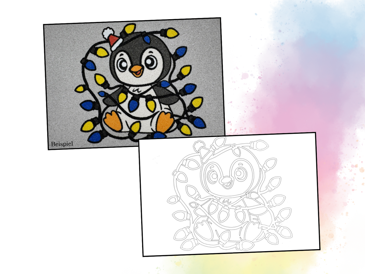 Sandbild Pinguin Lichter