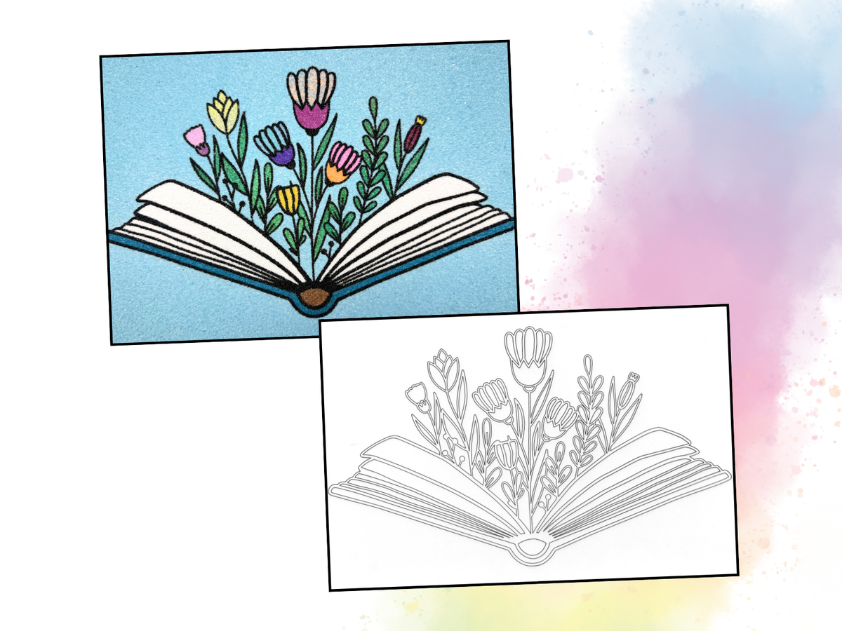 Sandbild Buch mit Blumen