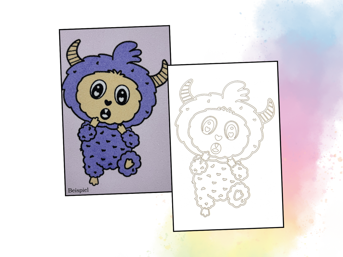 Sandbild Fluffy Monster mit Hörnern